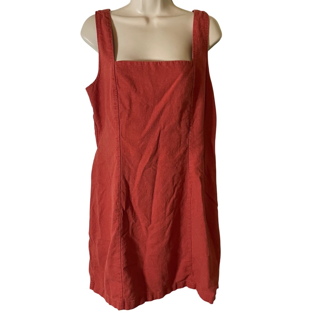 Old Navy Womens Linen Blend Mini Dress Size Large Square Neck Smocked Back Red